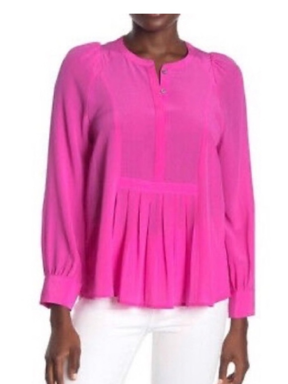 J Crew 100% Silk Blouse Pleated Popover Top Medium Barbie Pink